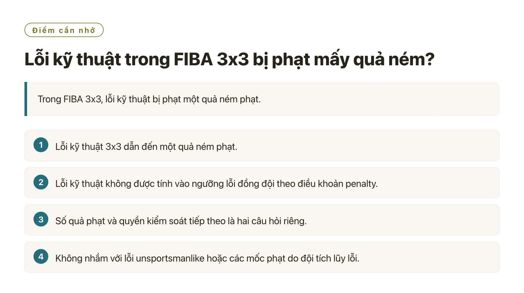 Lỗi kỹ thuật trong FIBA 3x3 bị phạt mấy quả ném?——全文要点速览